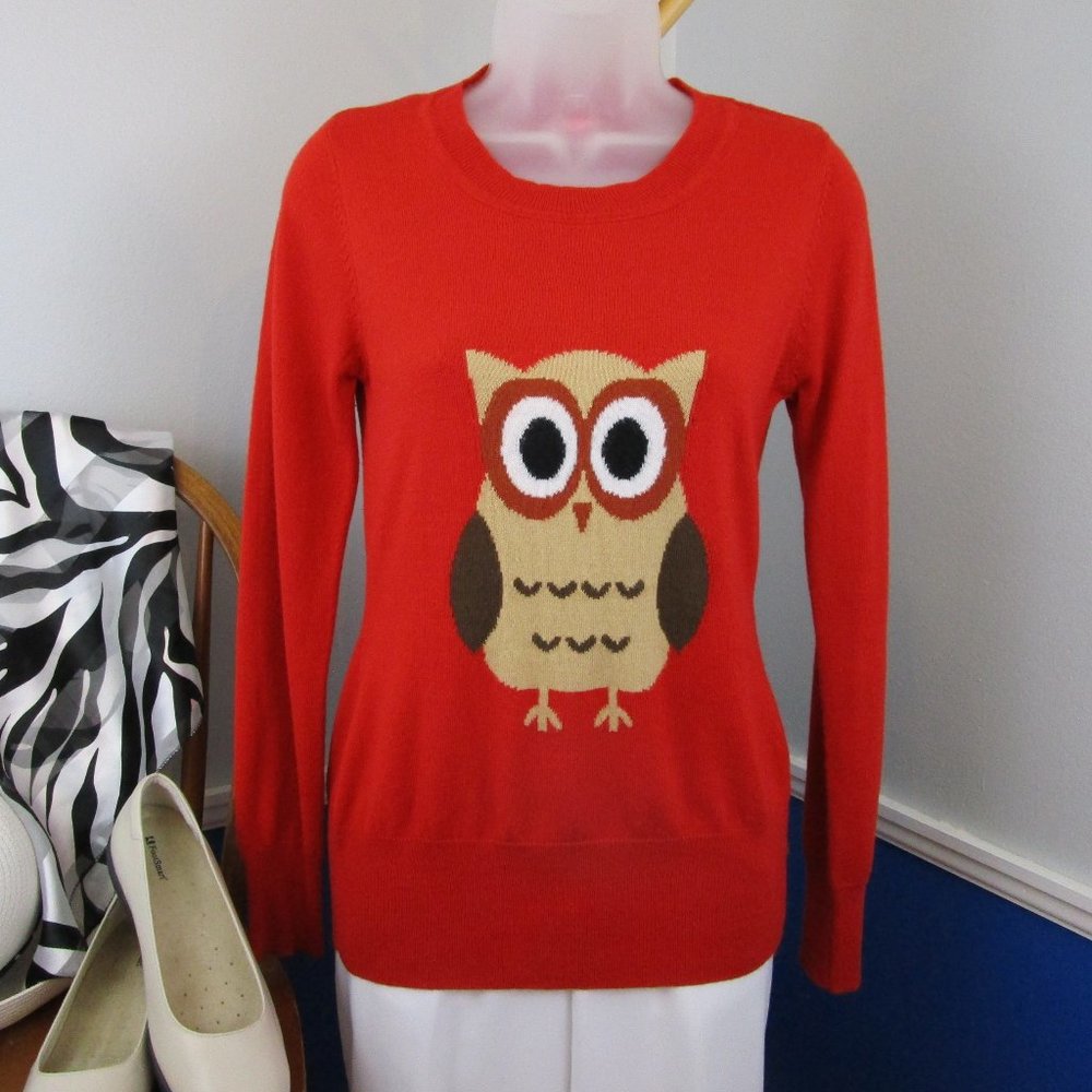 Orange Owl Crew Neck Acrylic Sweater